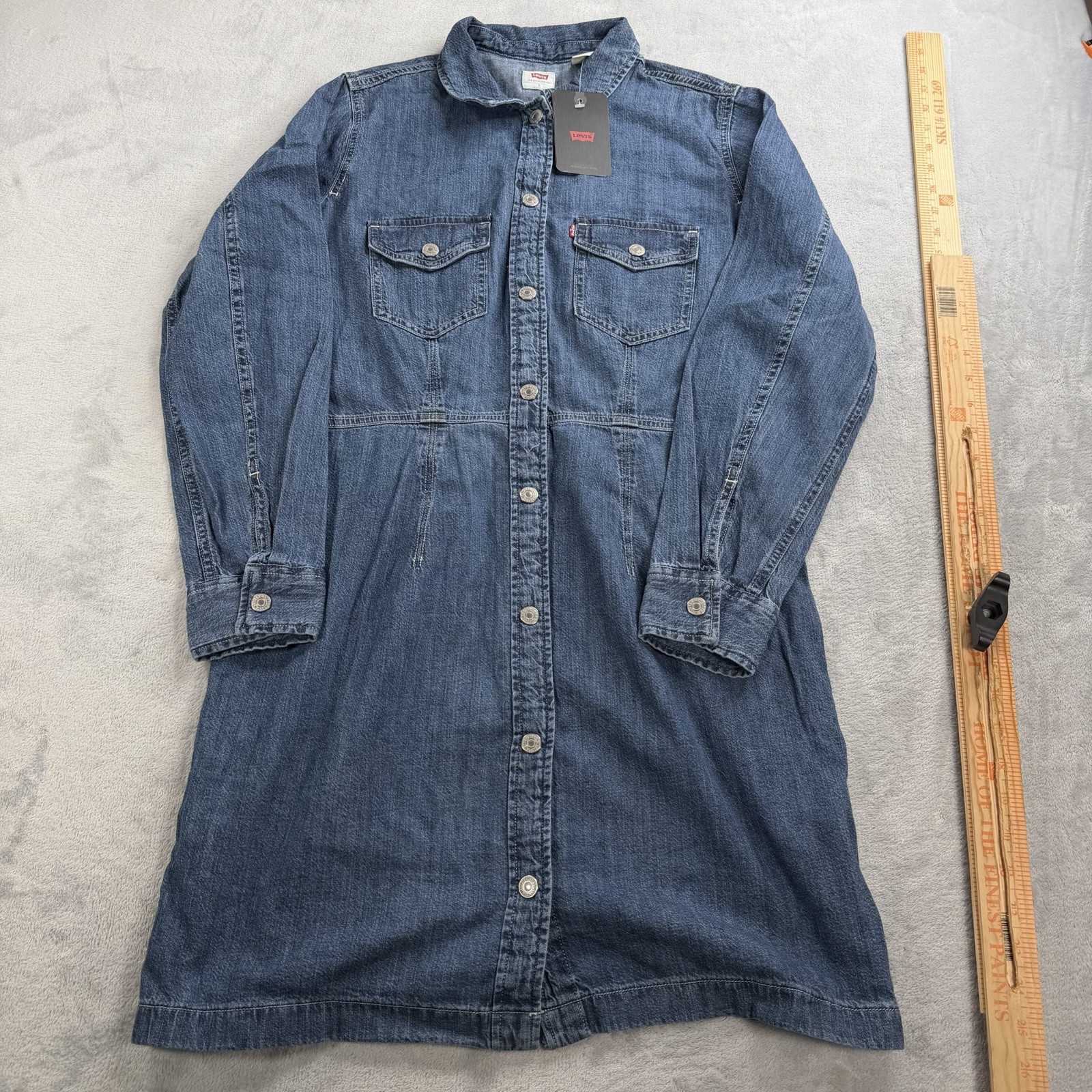 New Levi’s Ellie Denim Dress Snap Buttons Womens Large Blue Western Cotton