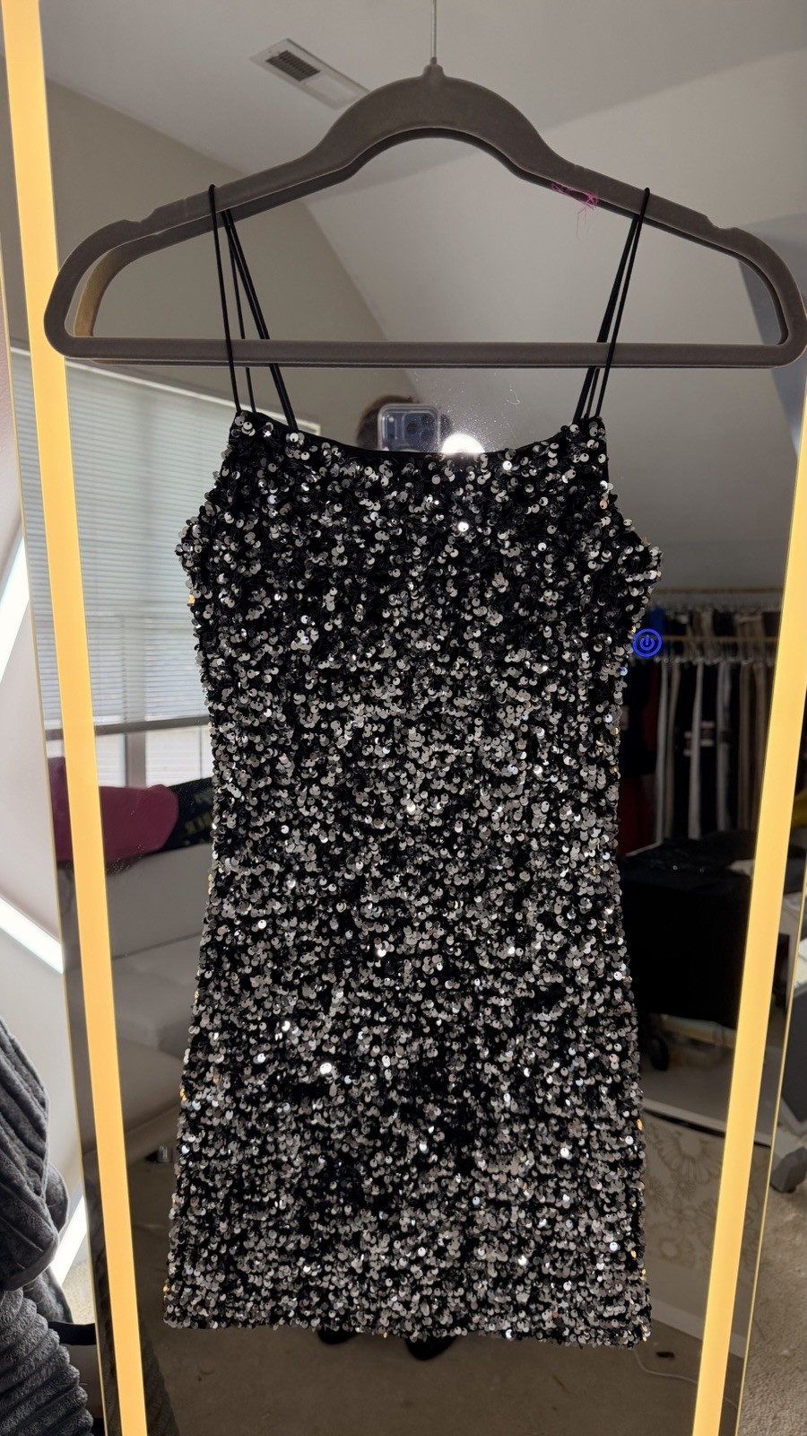 THIRTY/THIRTY LA XS Black/Silver Sequin Straight Neck Bodycon Mini Zip Dress