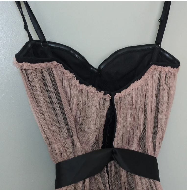 Dior Black and Rose Strapless A-Line Corset Silk Dress 0