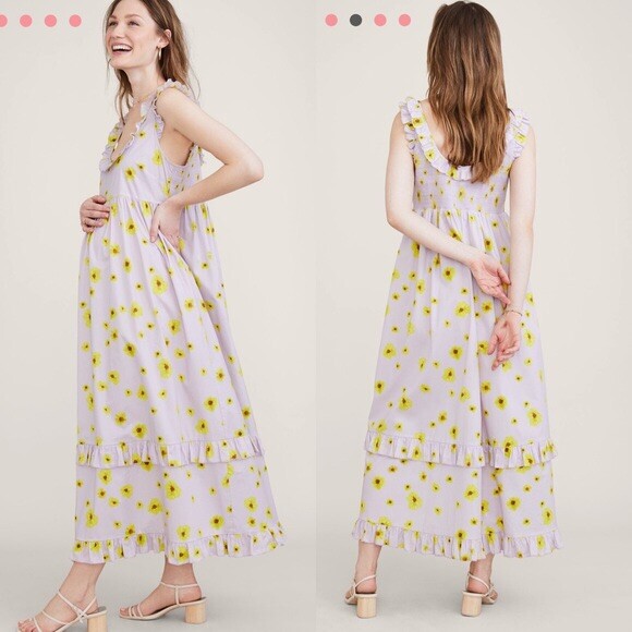 Hatch Maternity Women’s THE RAFAELA DRESS Lilac Poppy Cotton NEW