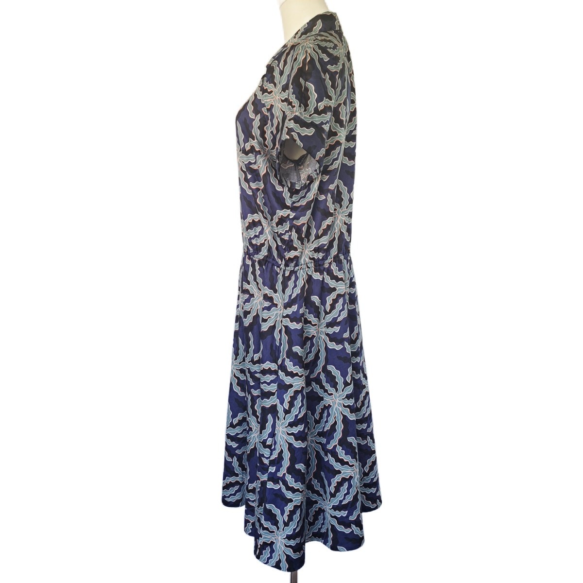 BROOKS BROTHERS Cotton Sateen Midi Shirt Dress Size 12 Blue Black Short Sleeve