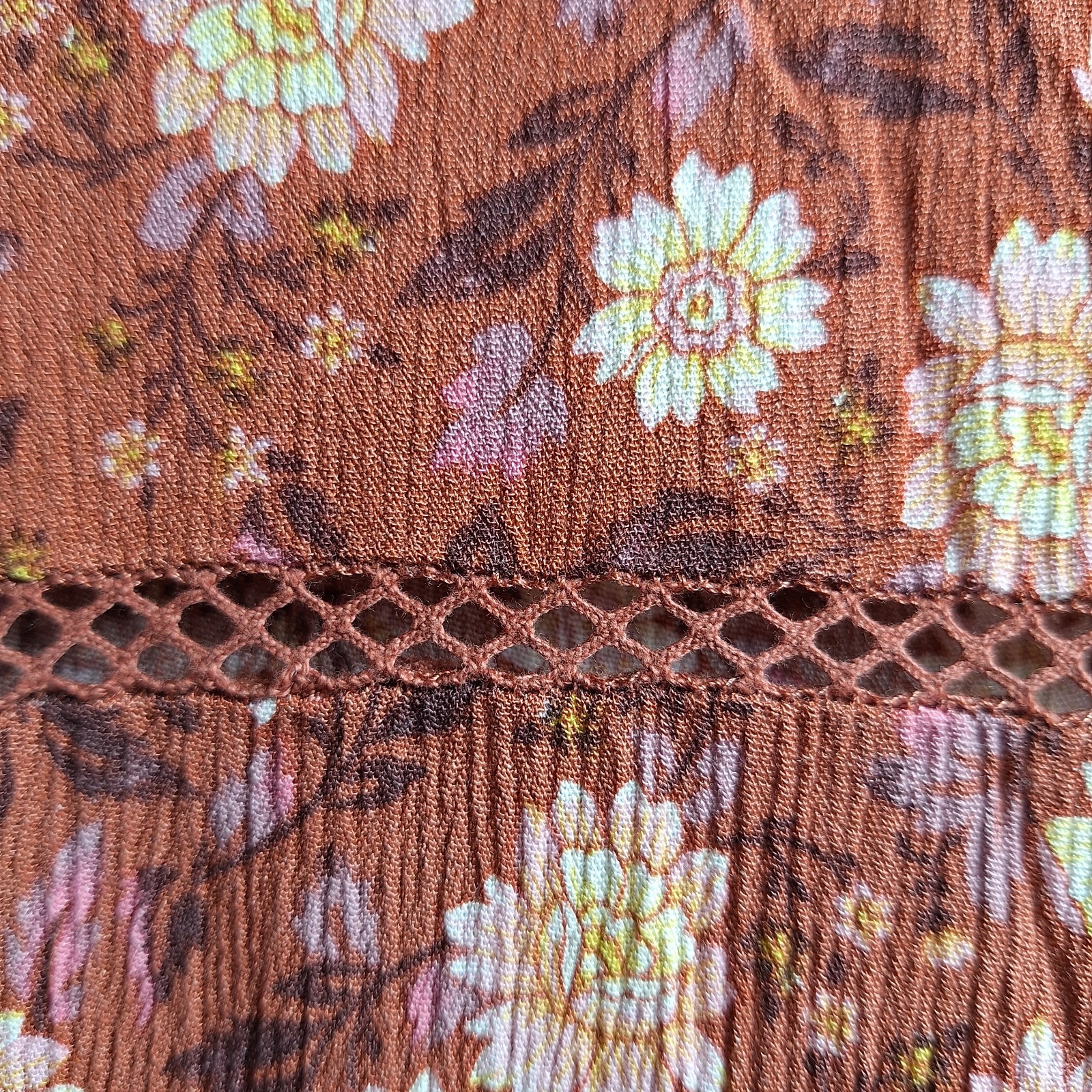 KNOX ROSE Peasant Midi Dress Sz M Rusty Orange Floral Cottagecore Prairie Boho