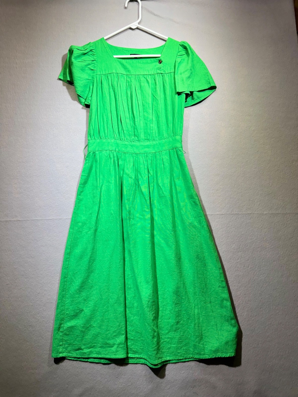Who What Wear Womens XS Green Midi Dress Puff Sleeve Empire Waist Cottagecore