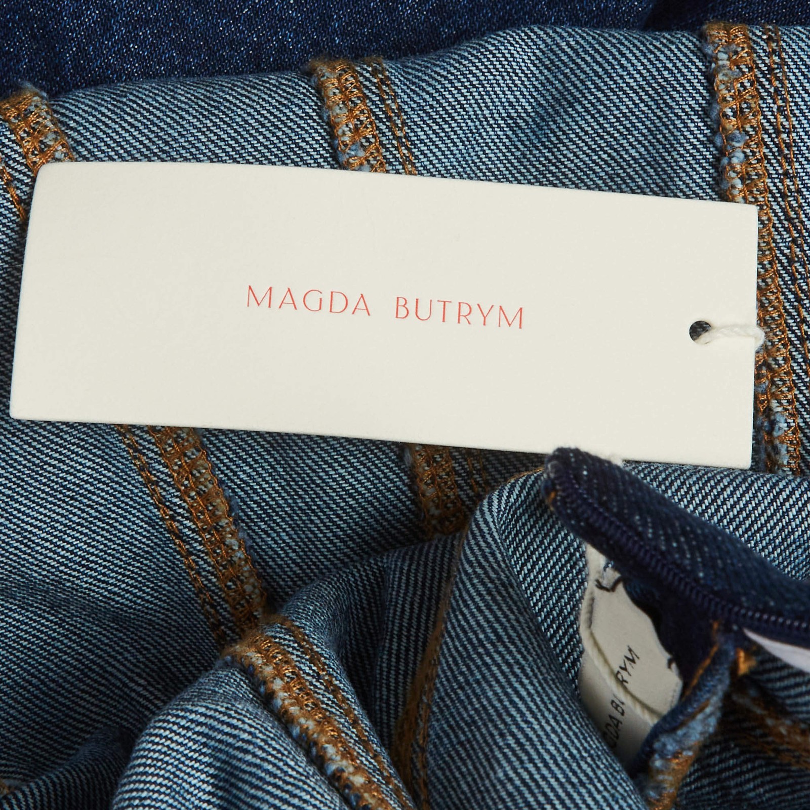 Magda Butrym Blue Denim Flared Strapless Midi Dress S