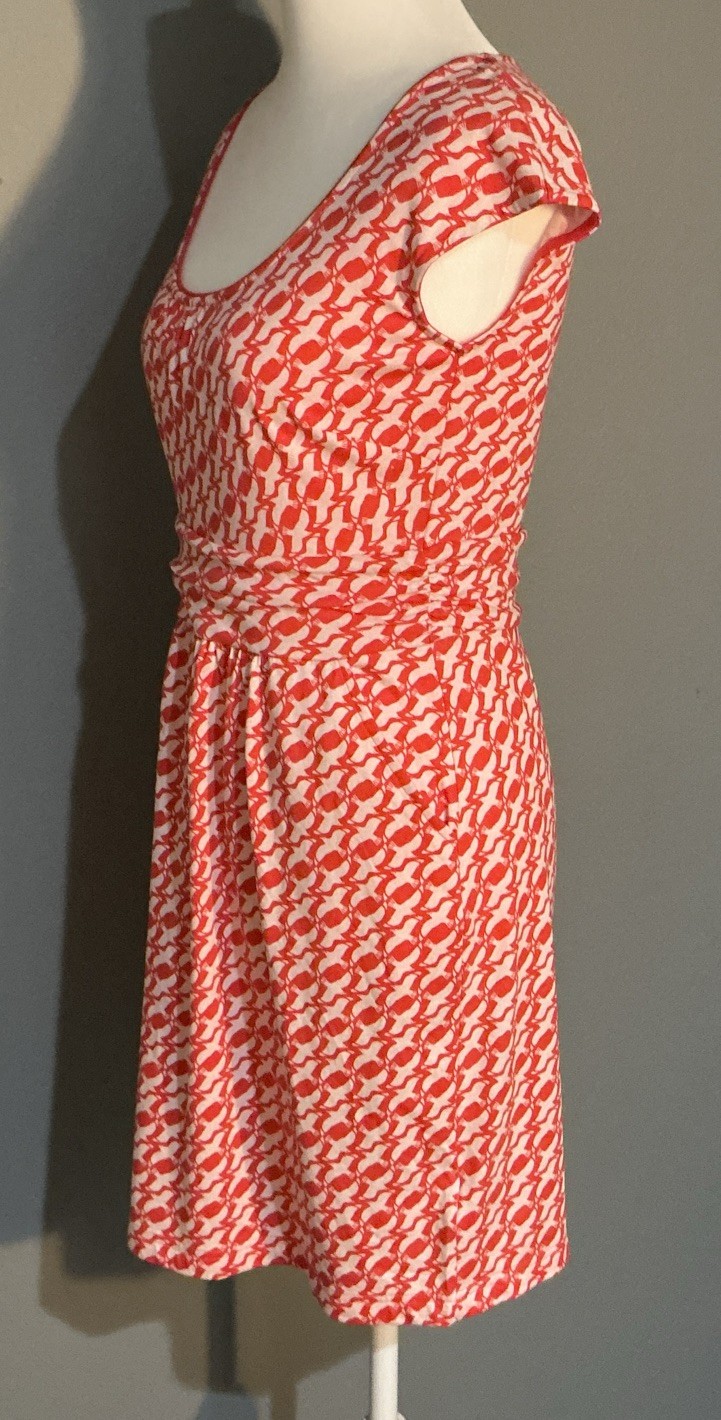 Boden Size 4 Petite Margot White Dove Bird Print Jersey Dress Scoop Neck