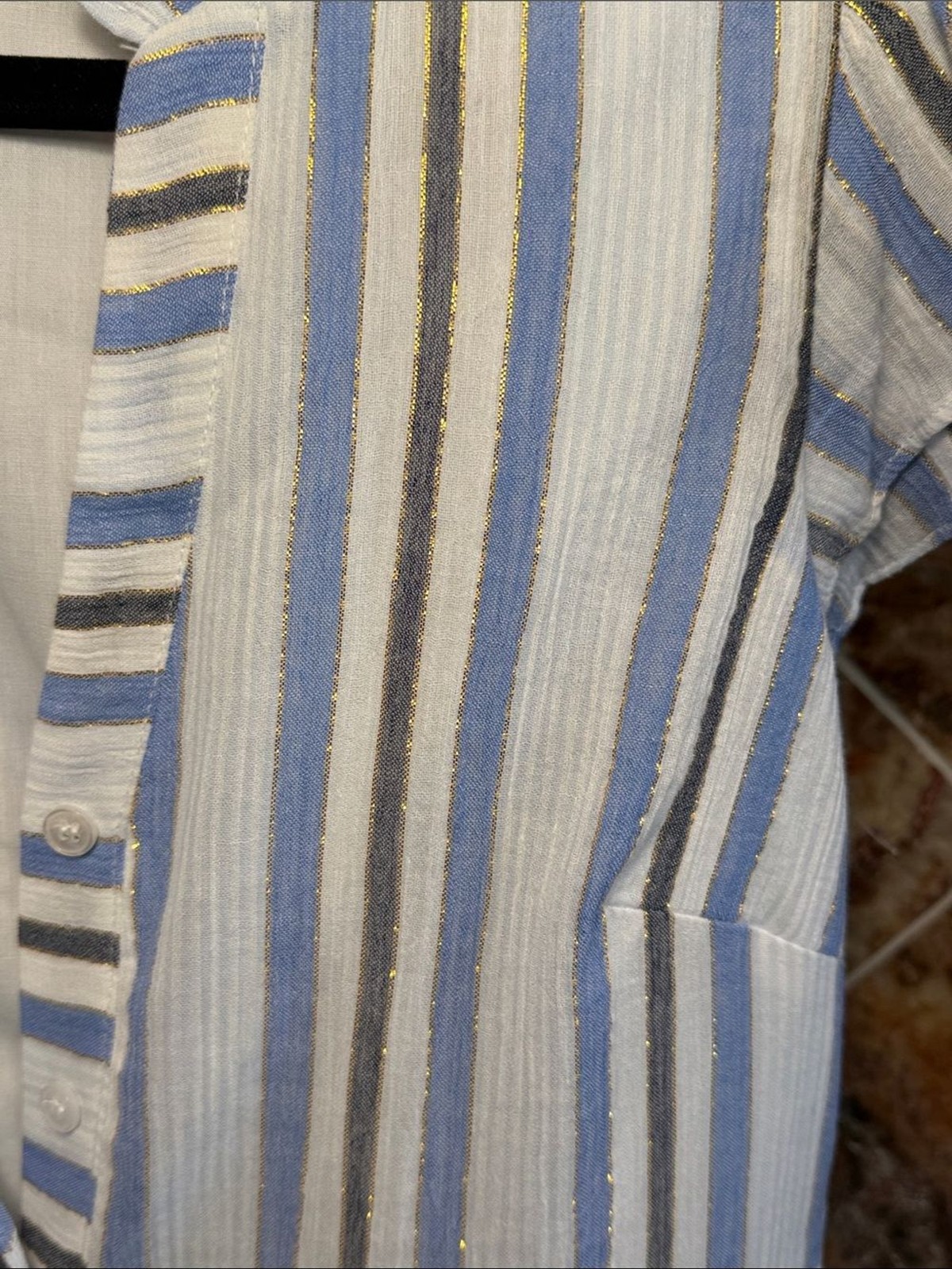 Eliza J Blue Striped Cap Sleeve Button Front Flounce Hem Dress Size 4