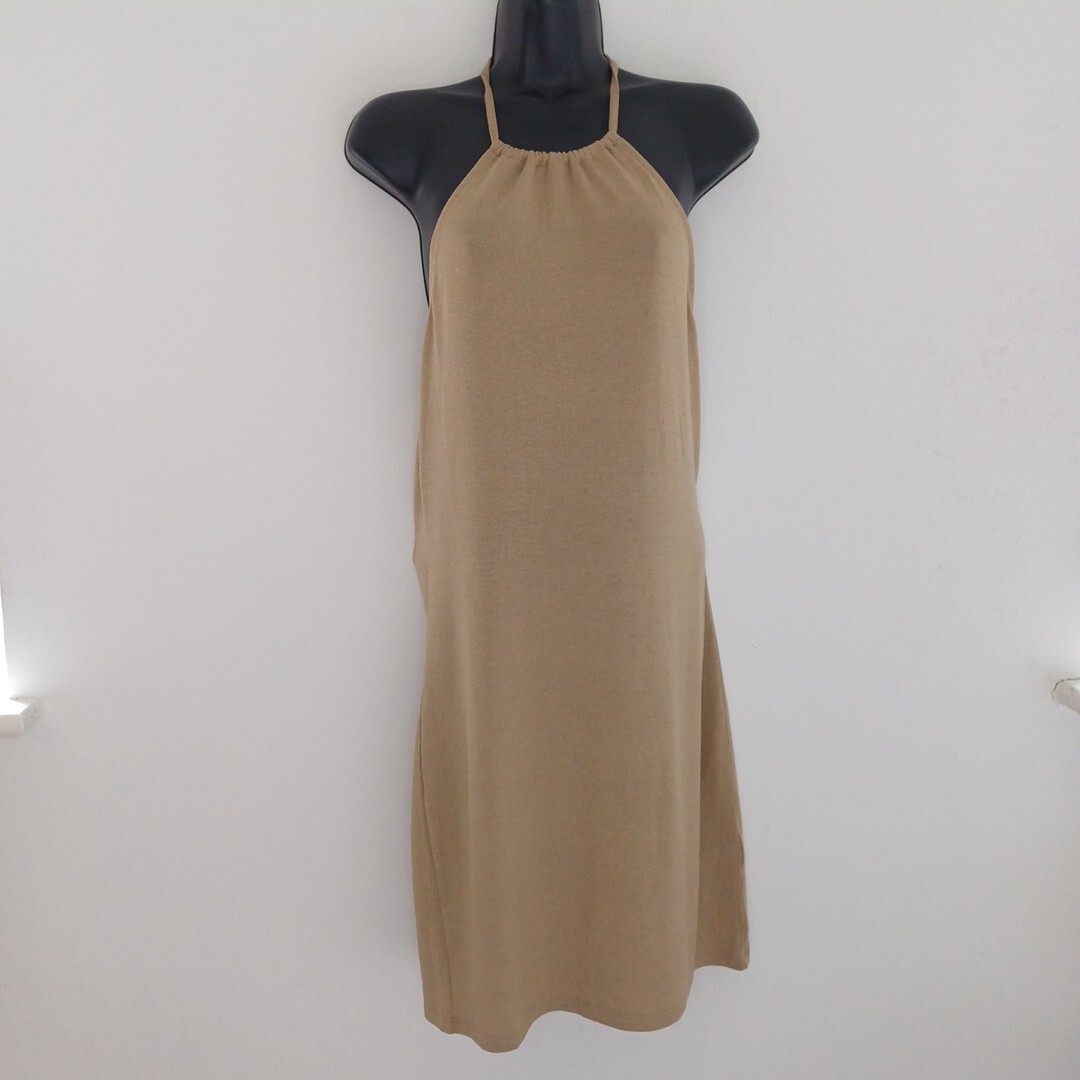 H&M gold beige Mini Dress large 12 14 size Halter Neck Strappy Party christmas