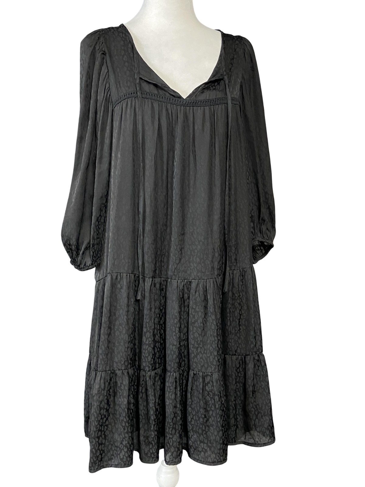 Ophelia Roe Dress Womens Large Black Boho Tiered Babydoll Gothic Leopard Pattern