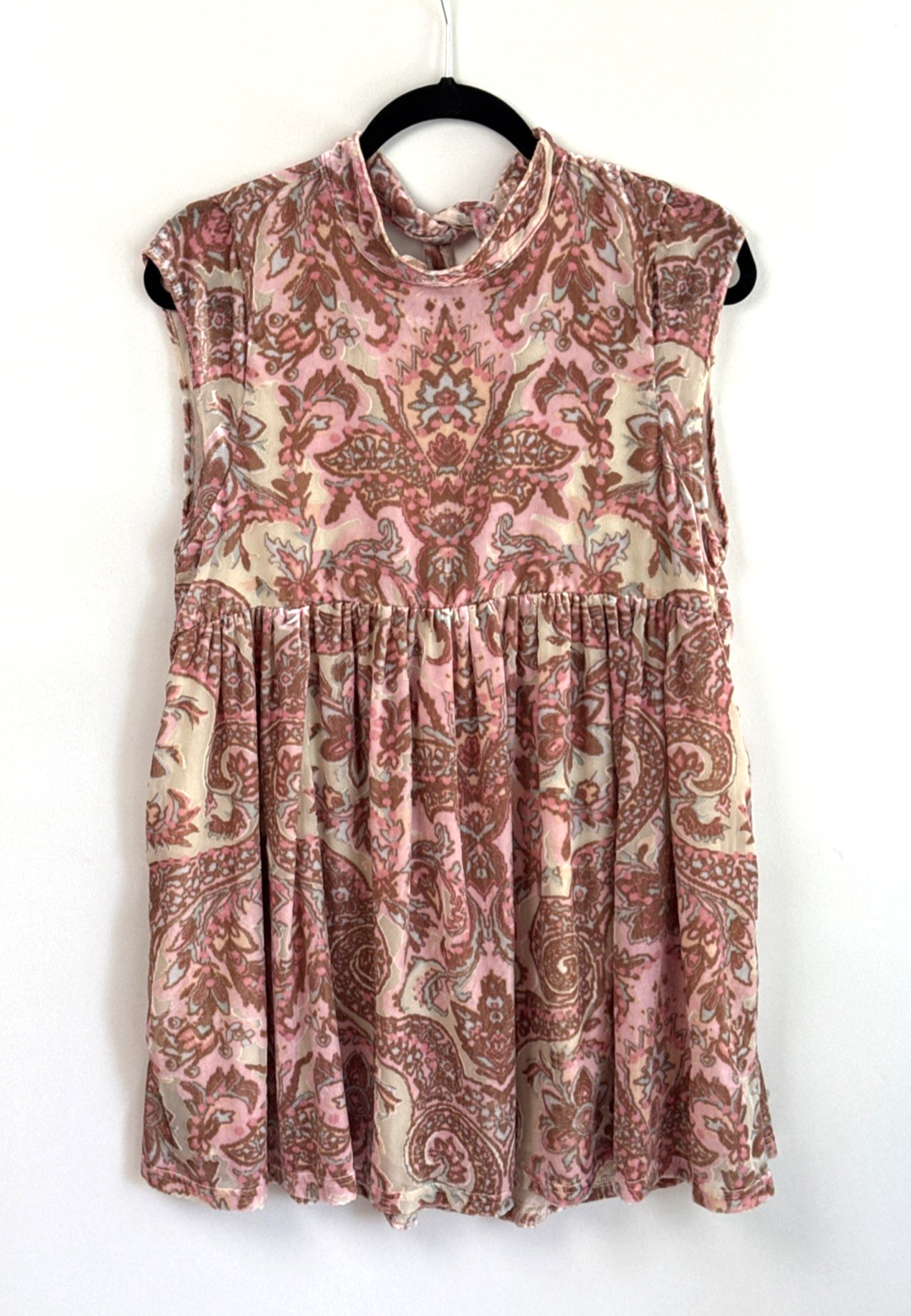 Free People All The Time Velvet Mesh Mini Dress Babydoll Pockets Pink Small