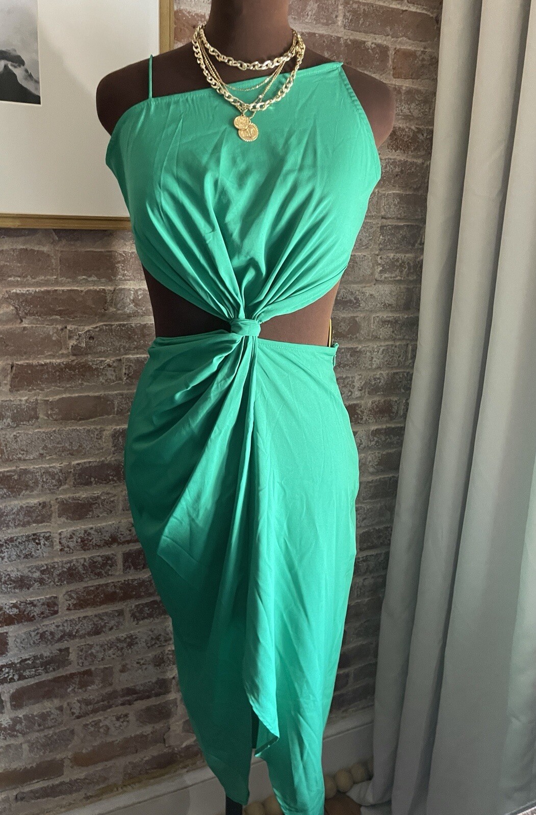 ASOS Green Asymmetric Cut Out Midi Dress Strappy Open Back Lightweight Size 4