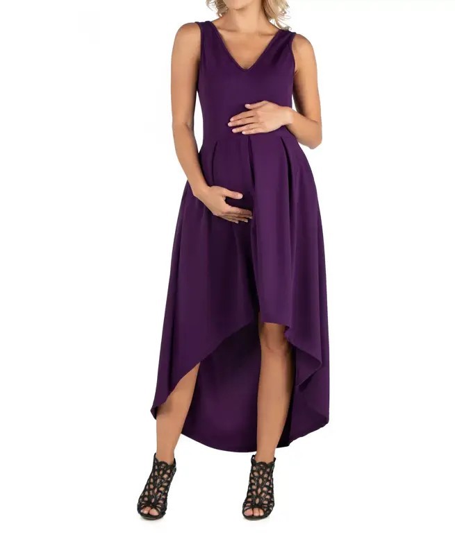 24seven Comfort Apparel Sleeveless Fit & Flare High Low Dress Women’s L Purple