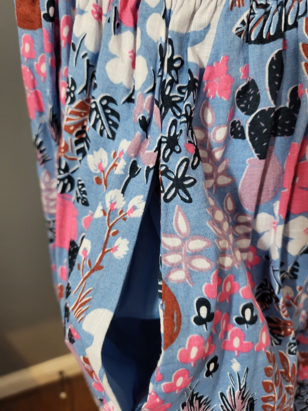 Kate Spade Garden Posy Smocked Midi Dress Blue Pink Cat Feline Women’s Size S
