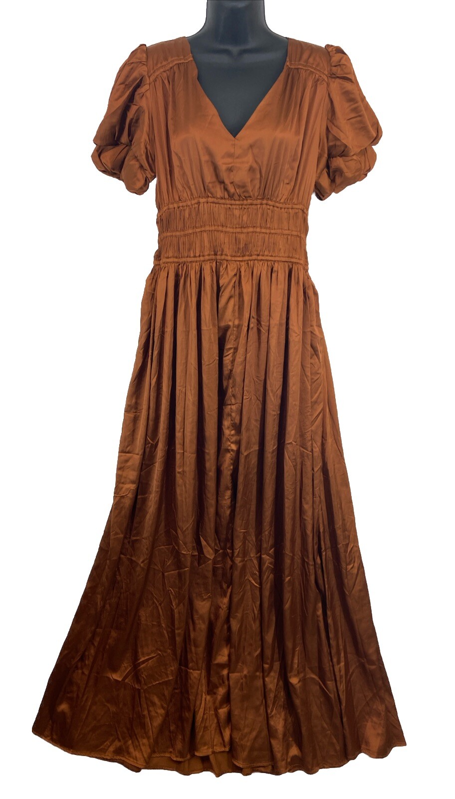 Bohme Maxi Dress Womens Medium (Rust) Copper Boho Smocked Lined NWT $78.50