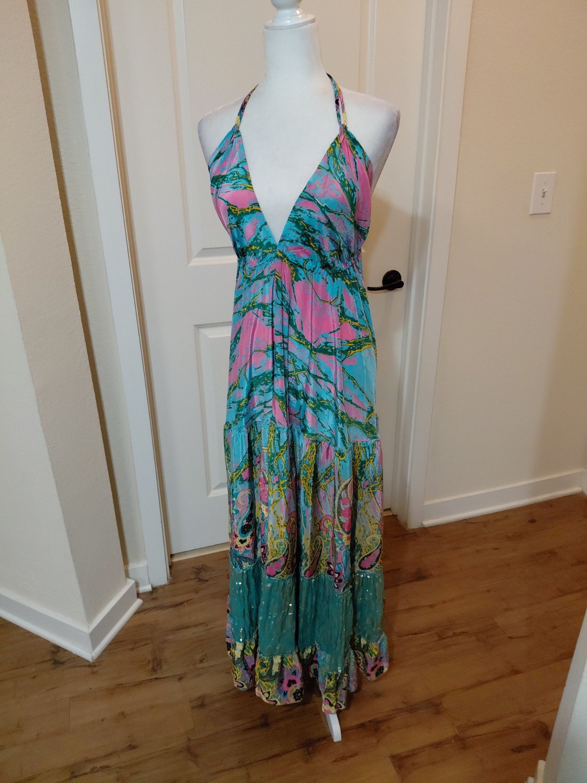 Creme Boheme Silk Blend Dress Multicolor OS EUC