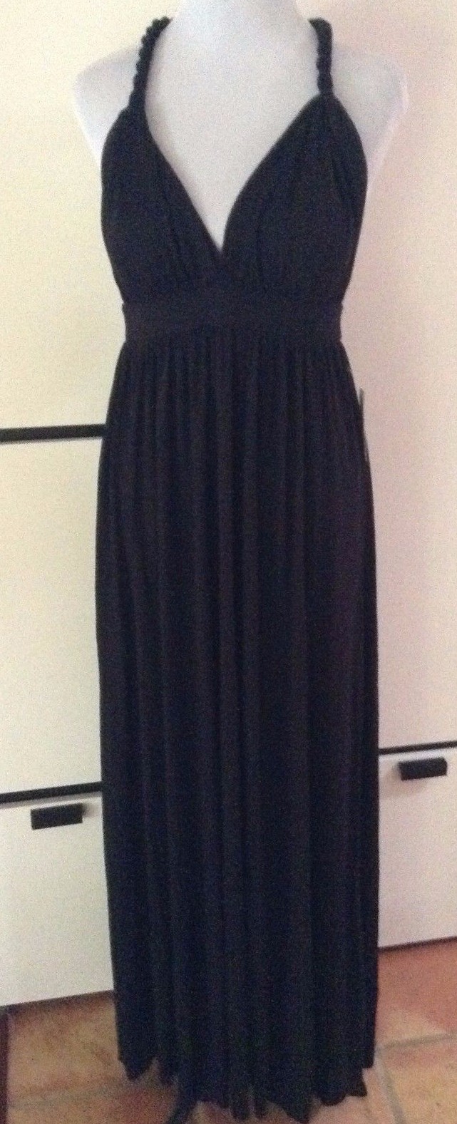 NWT Allen B Schwartz Black Maxi Sun Sleeveless Roman Grecian Look Padded Soft Md