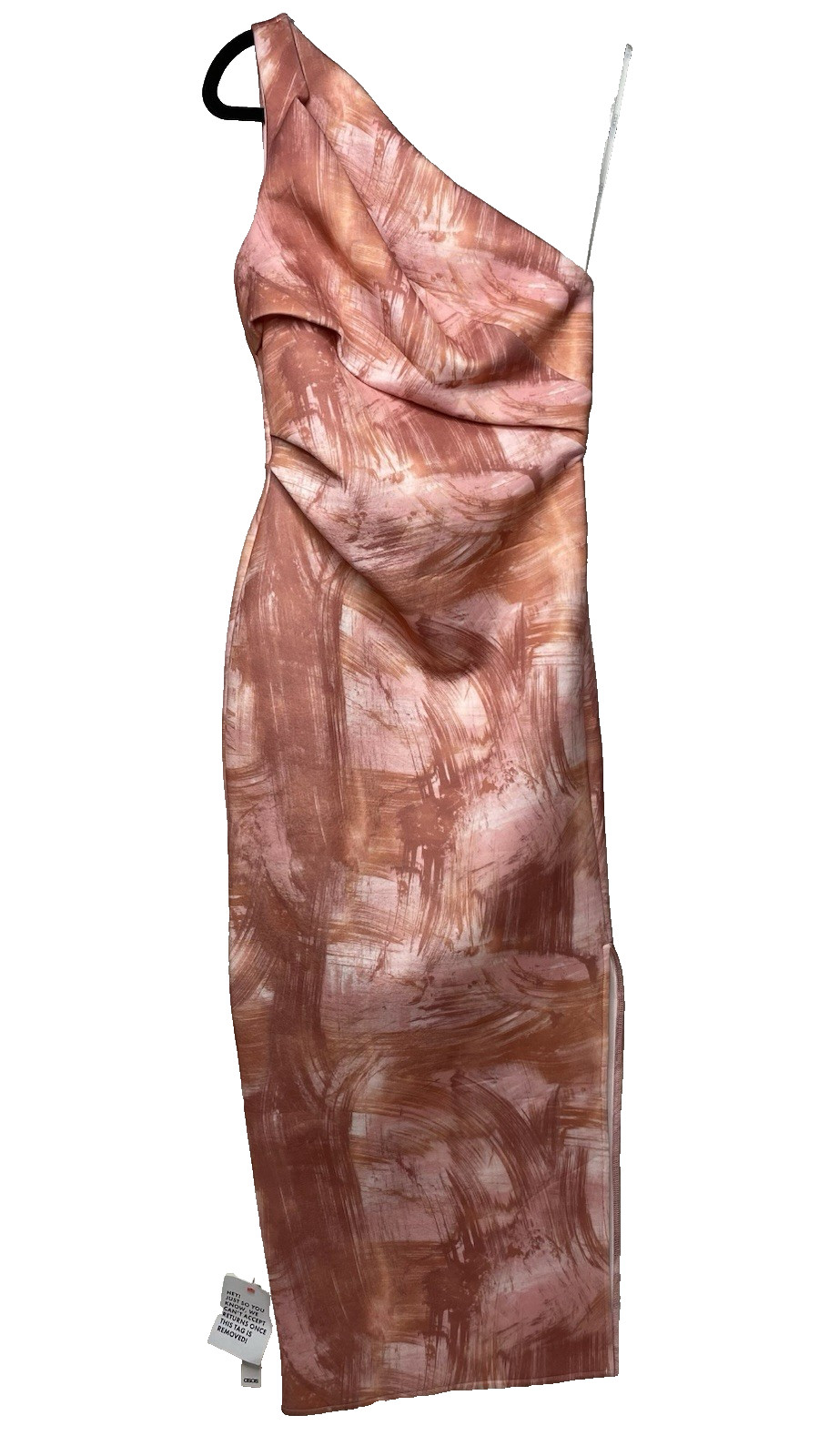 ASOS DESIGN Pleated One Shoulder Midi Dress Pink Abstract Scuba Women’s 4 NWT