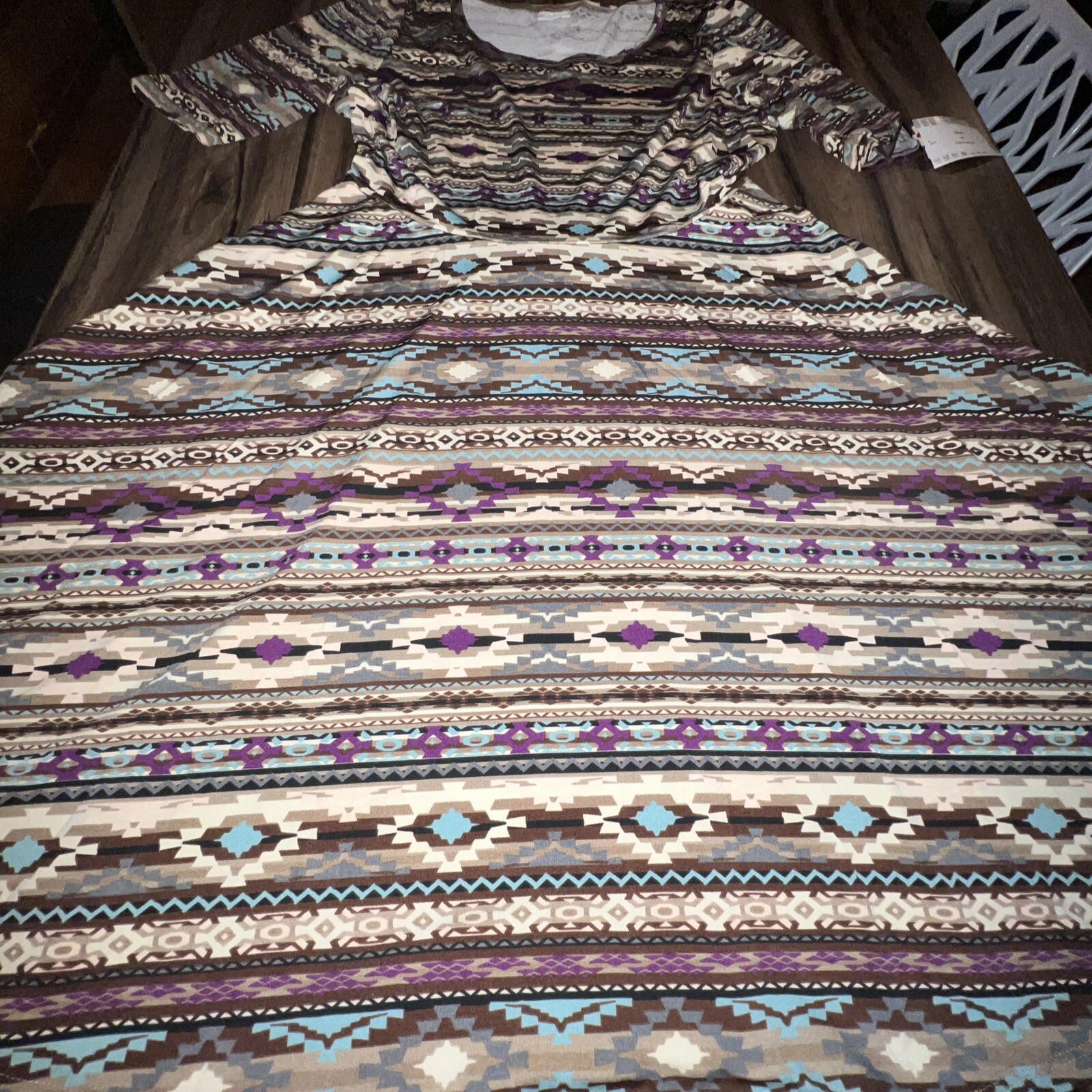 Lularoe Nicole Dress Brown Tan Cream Aztec Southwestern 3XL 24/26 3X Solid Green