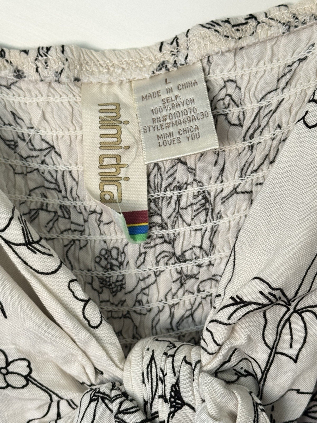 Mimi Chica Floral Button Front Mini Dress Rayon Cream Black Size L