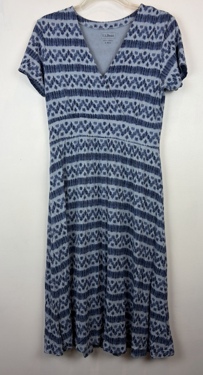 LL Bean Knit Dress Womens Small Print Empire Waist Summer Comfort Casual Coastal