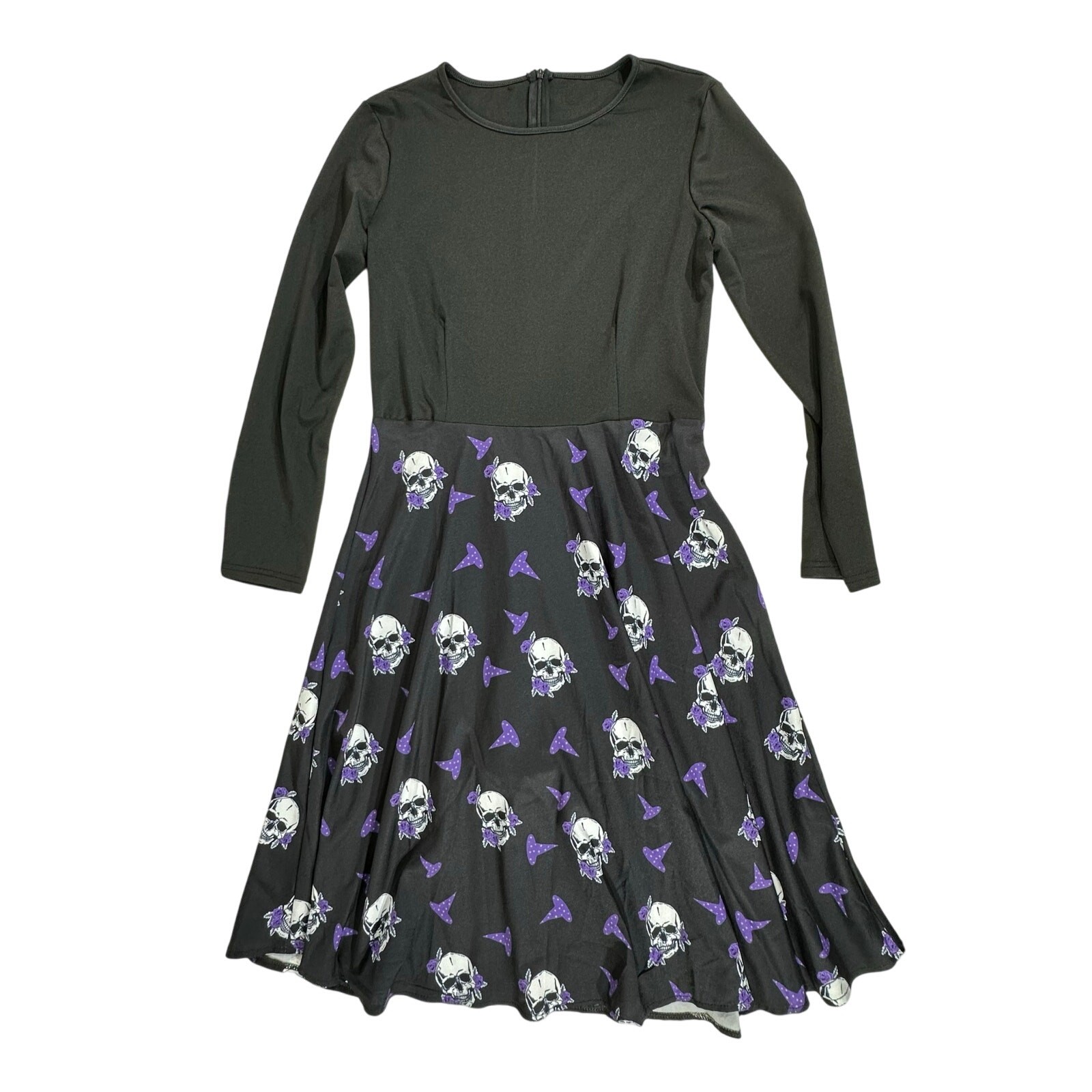 Halloween Dress Size Medium Witch Hat Skulls Fit & Flare Midi Stretchy