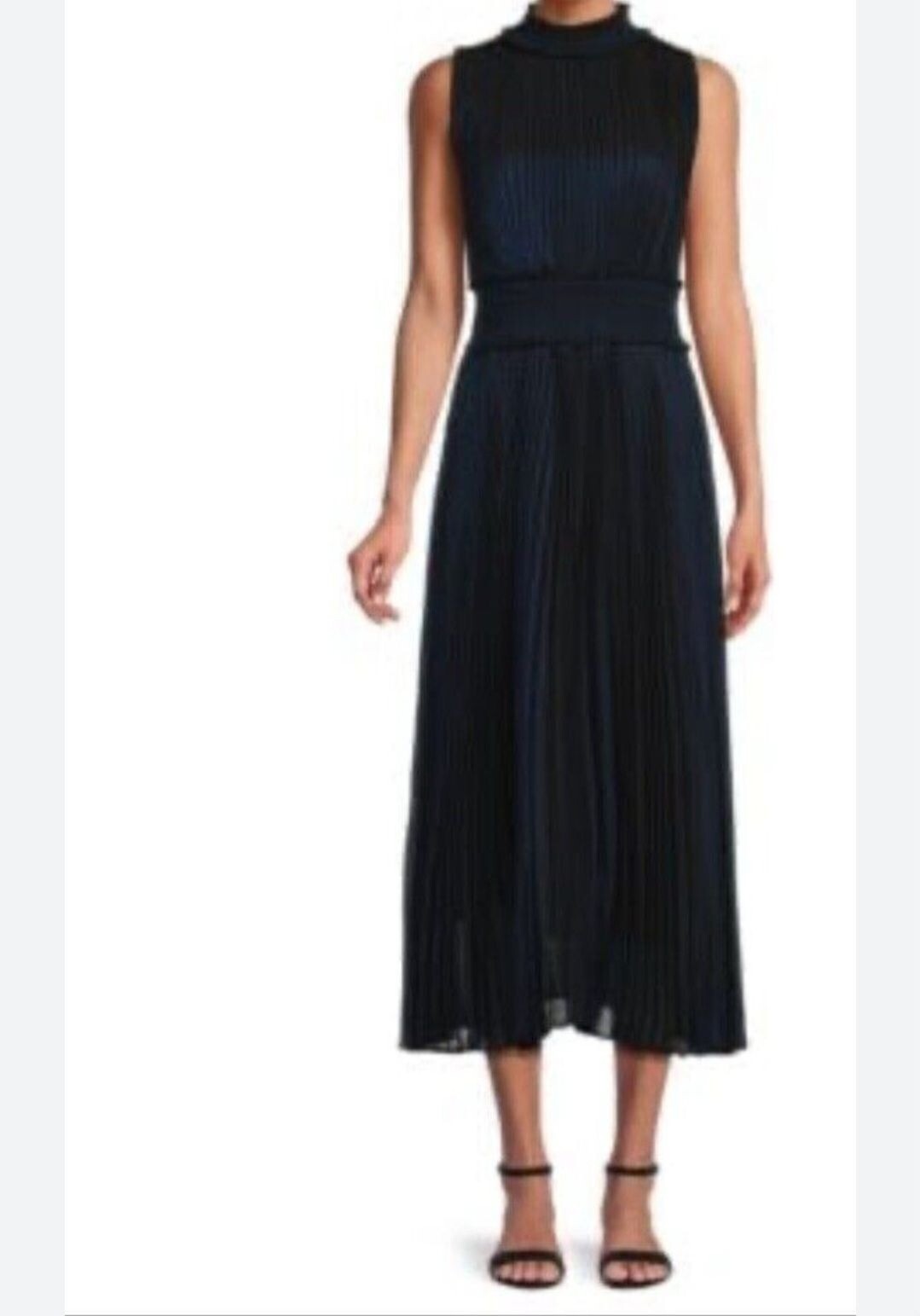 Nanette Lepore Pleated Midi Dress Women’s Size 12 Very Black Navy NWT