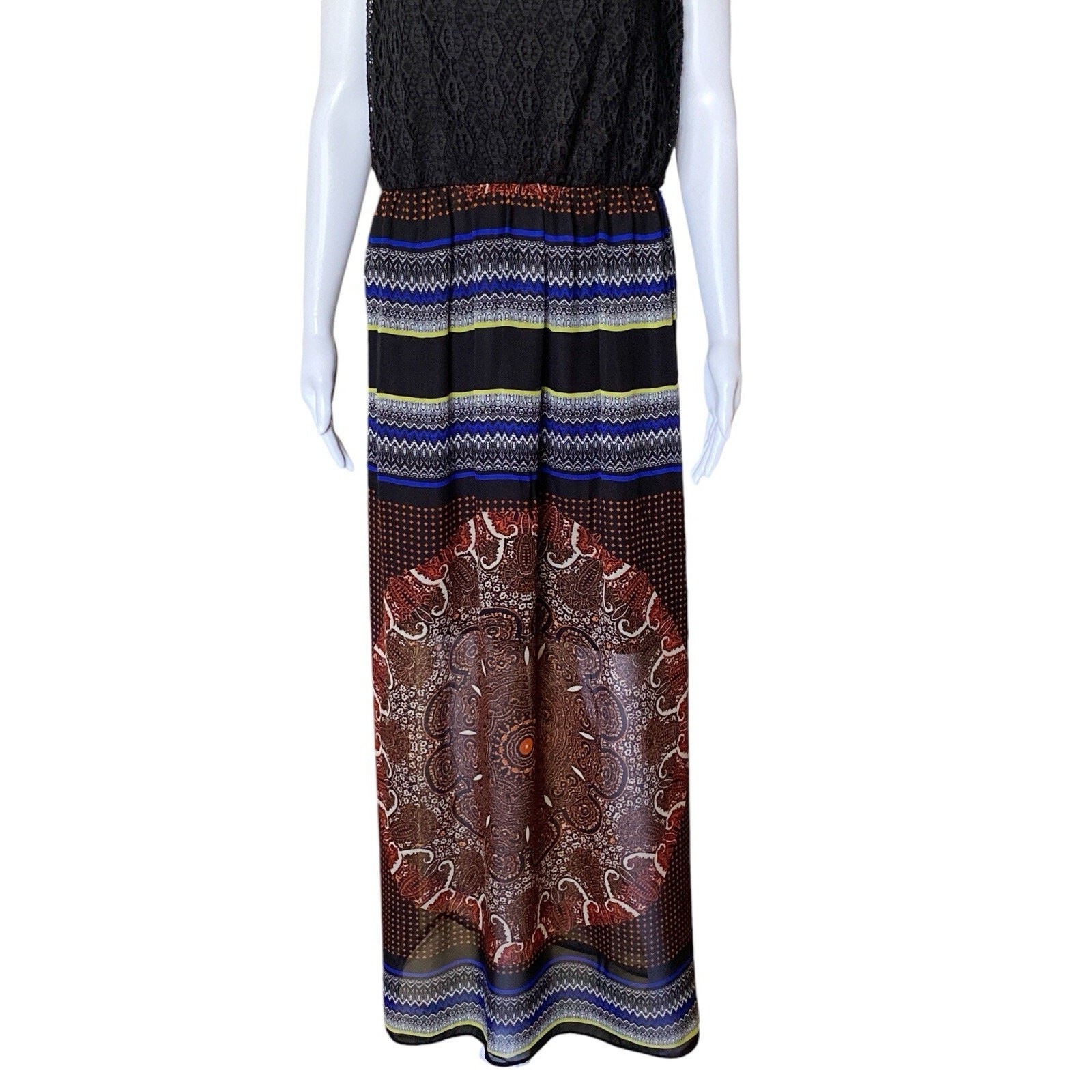 AUW Womens Size Large Bohemian Tribal Print Sleeveless Tank Maxi Dress