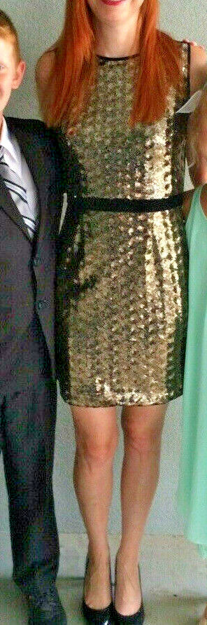 ONE CLOTHING Womens XS Black/Gold Sequin Mesh Sleeveless Mini COCKTAIL DRESS EUC