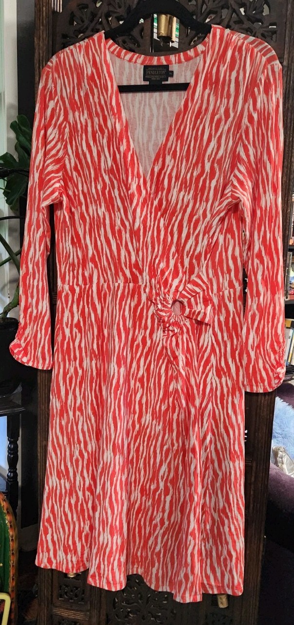 Pendleton Breezeway Faux Wrap XL Extra Large Dress Salmonberry Ivory Zebra Coral