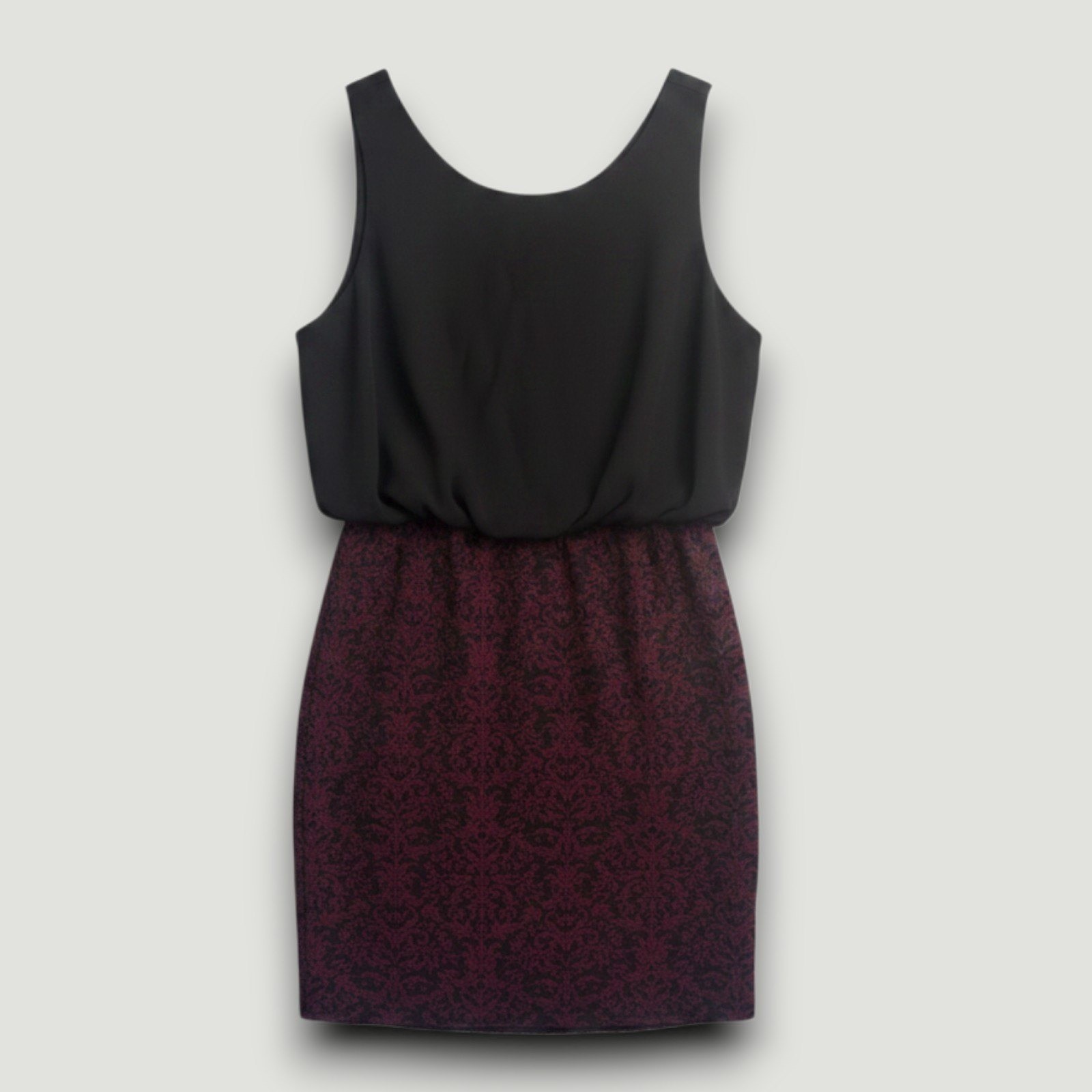 Final Touch Dress Women M Black Burgundy Damask Blouson Mini Dark Coquette Chic