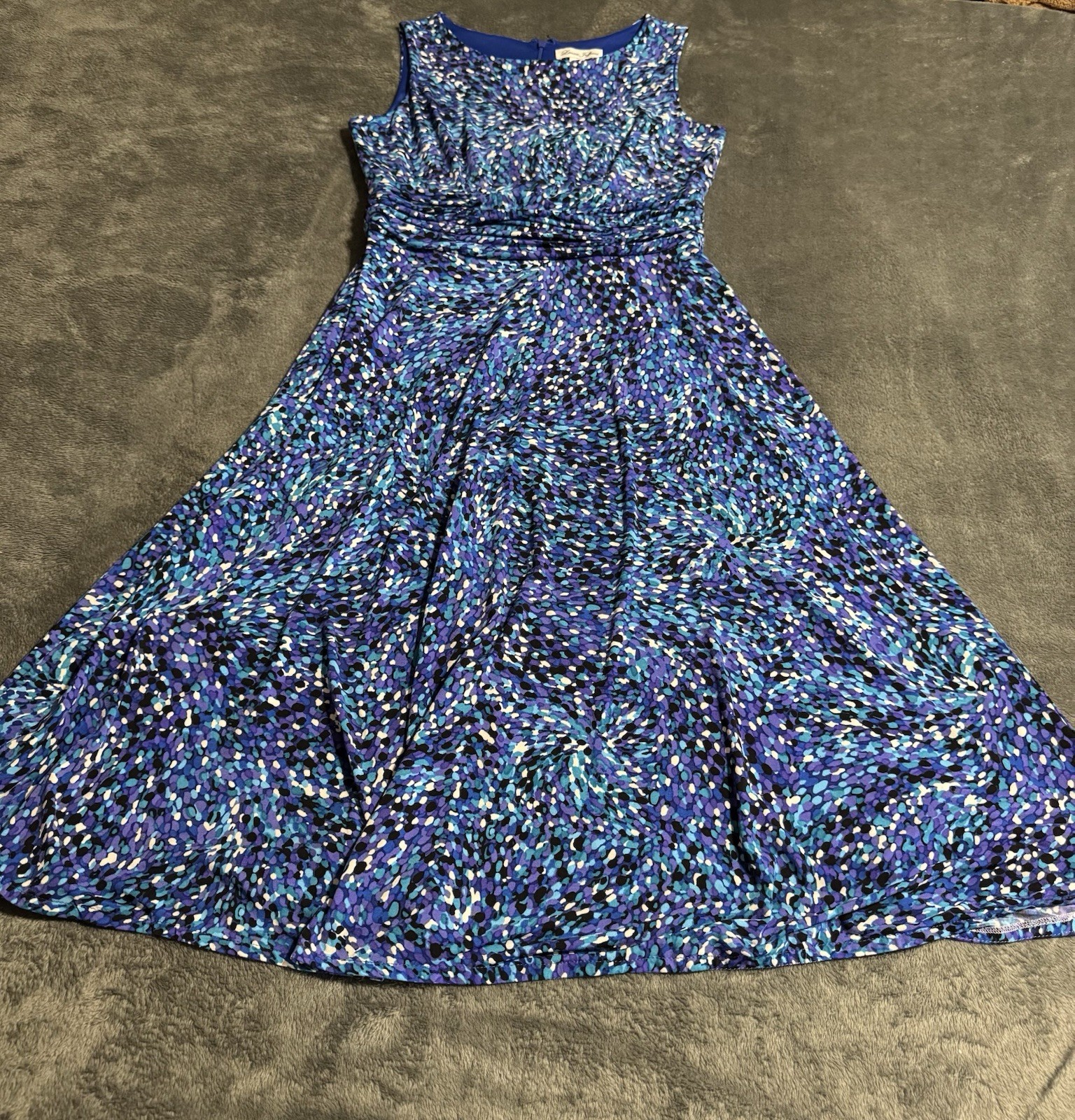 Laura Jeffries Women’s Dress Sz 10 Sleeveless Ruched Waist Abstract Stretch