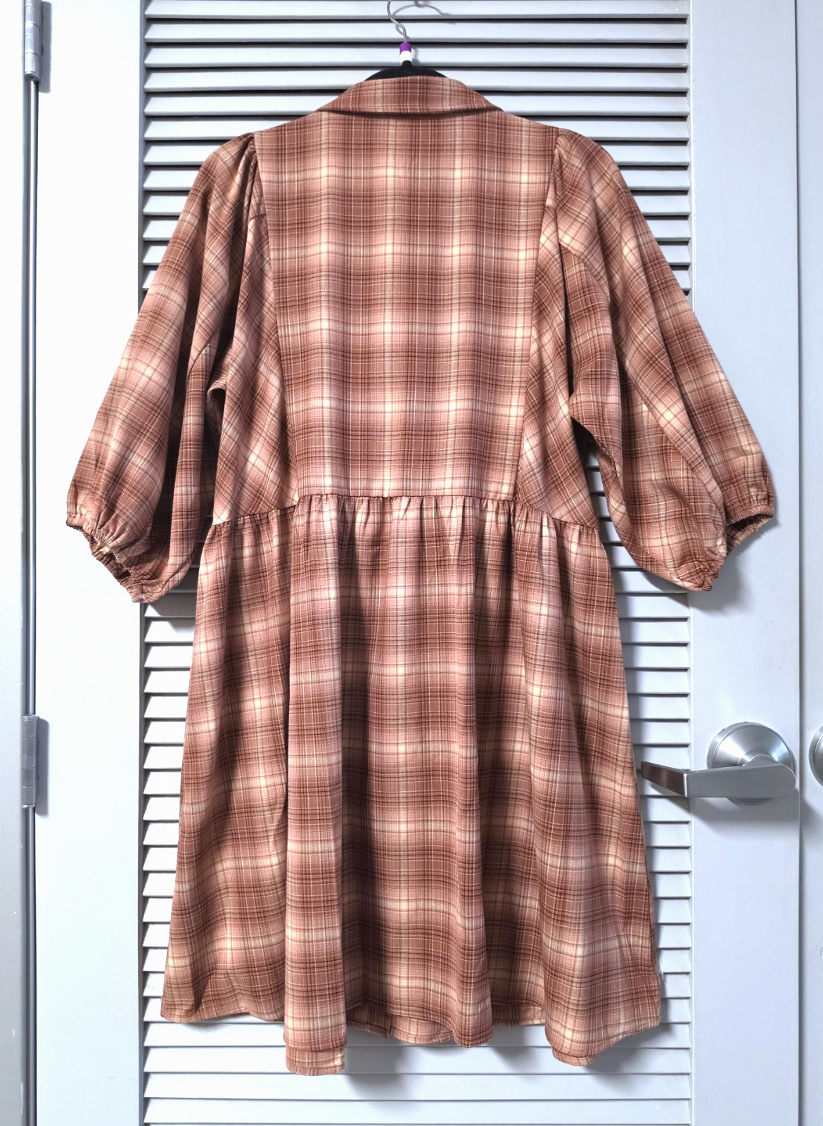 3/4 mauve plaid button down collar dress 2XL