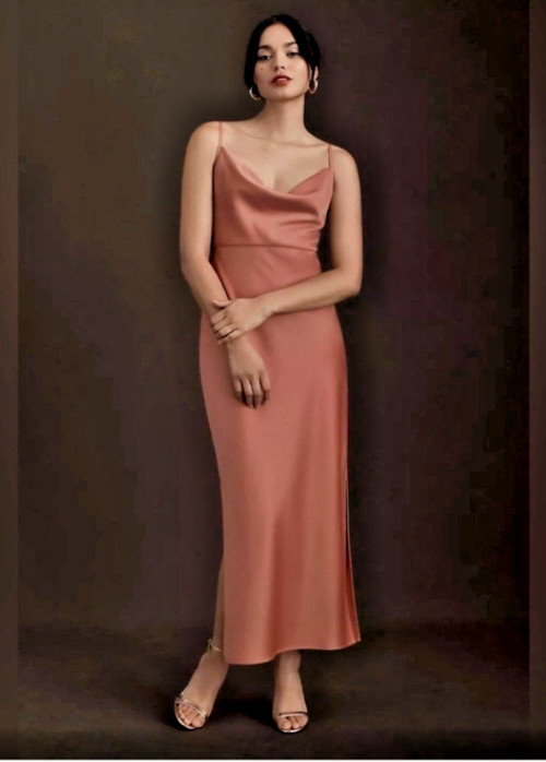 BHLDN Cali Satin Charmeuse Midi Dress DESERT ROSE Women’s size 16 Wedding NWT