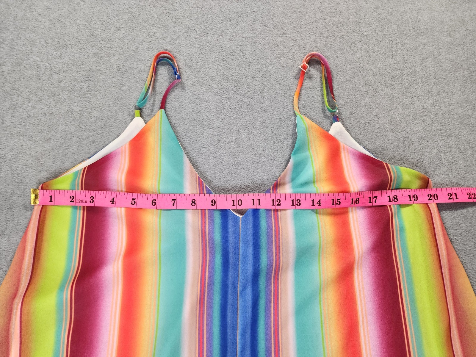 Fantastic Fawn Rainbow Strap Maxi Dress Size L Boho Pockets Lined Sundress Strip