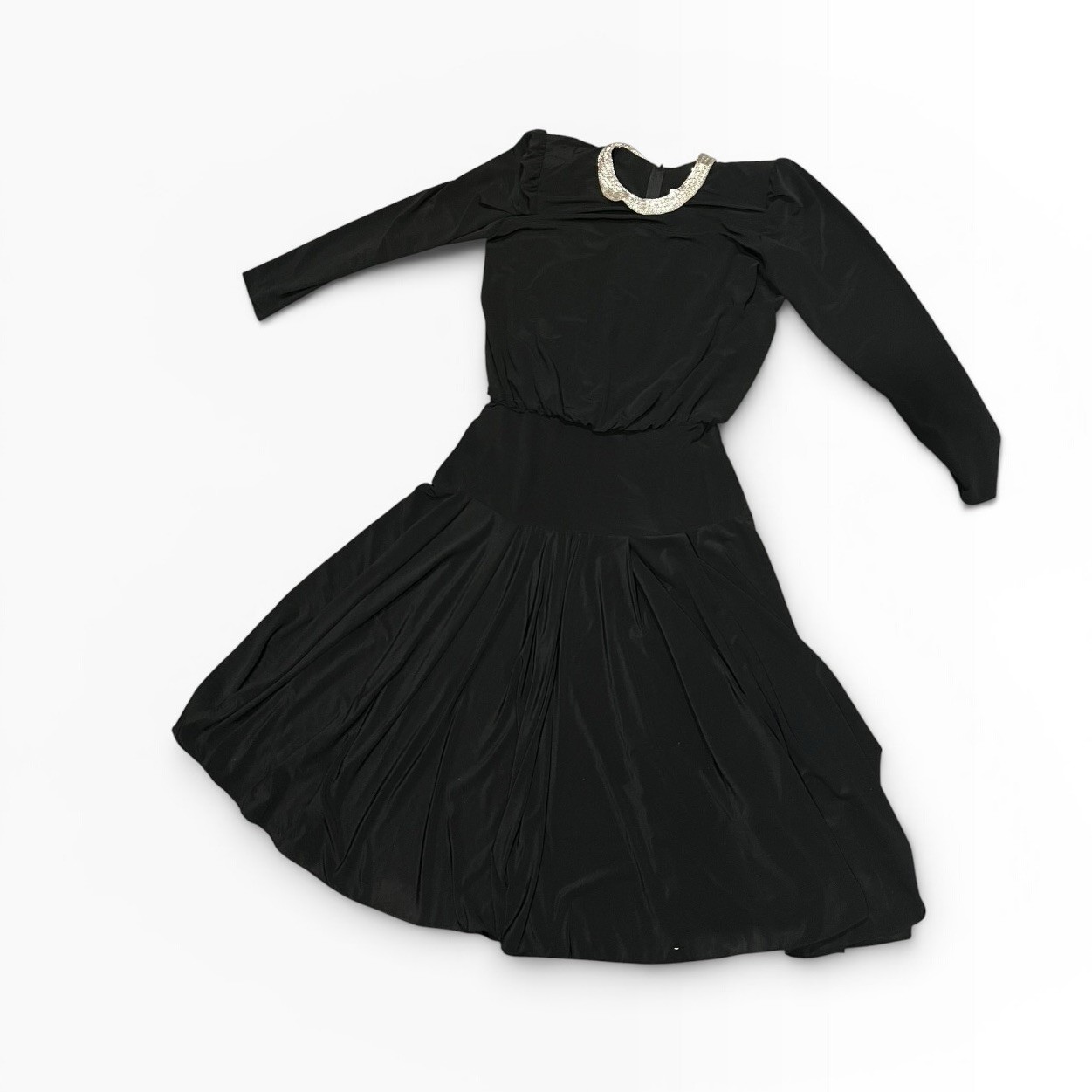 Vintage Ricki Lang For Nuit Black Beaded Collar Fit Flare Party Dress