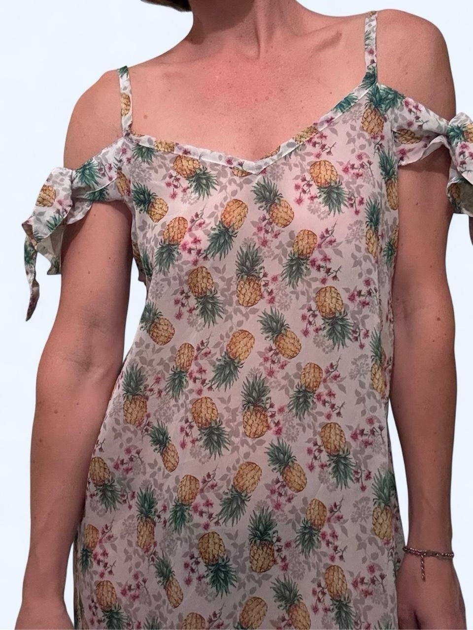 Miken Swim Mult Tropical Floral Cold Shoulder Mini Dress V-Neck Bow Short Sleeve