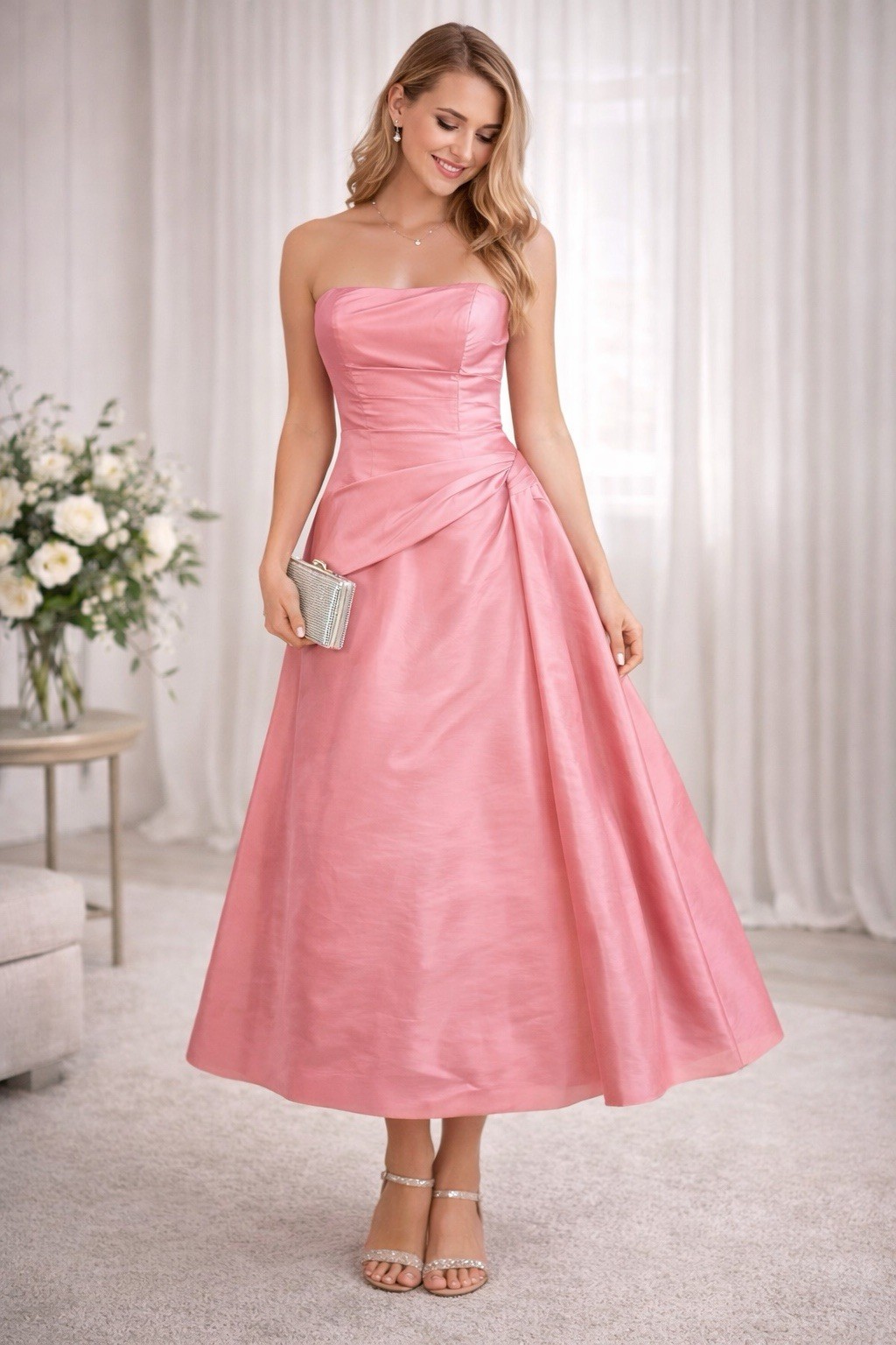 Pink Strapless Prom Dress B2 by B Darlin Size 8 Satin Formal Dress