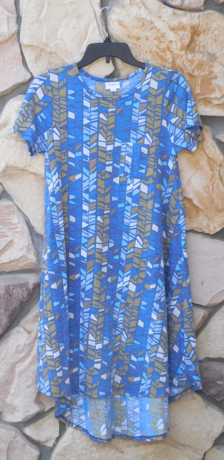 LULAROE Abstract Geometric Chest Pocket Short Sleeve Hi Low Dress XS