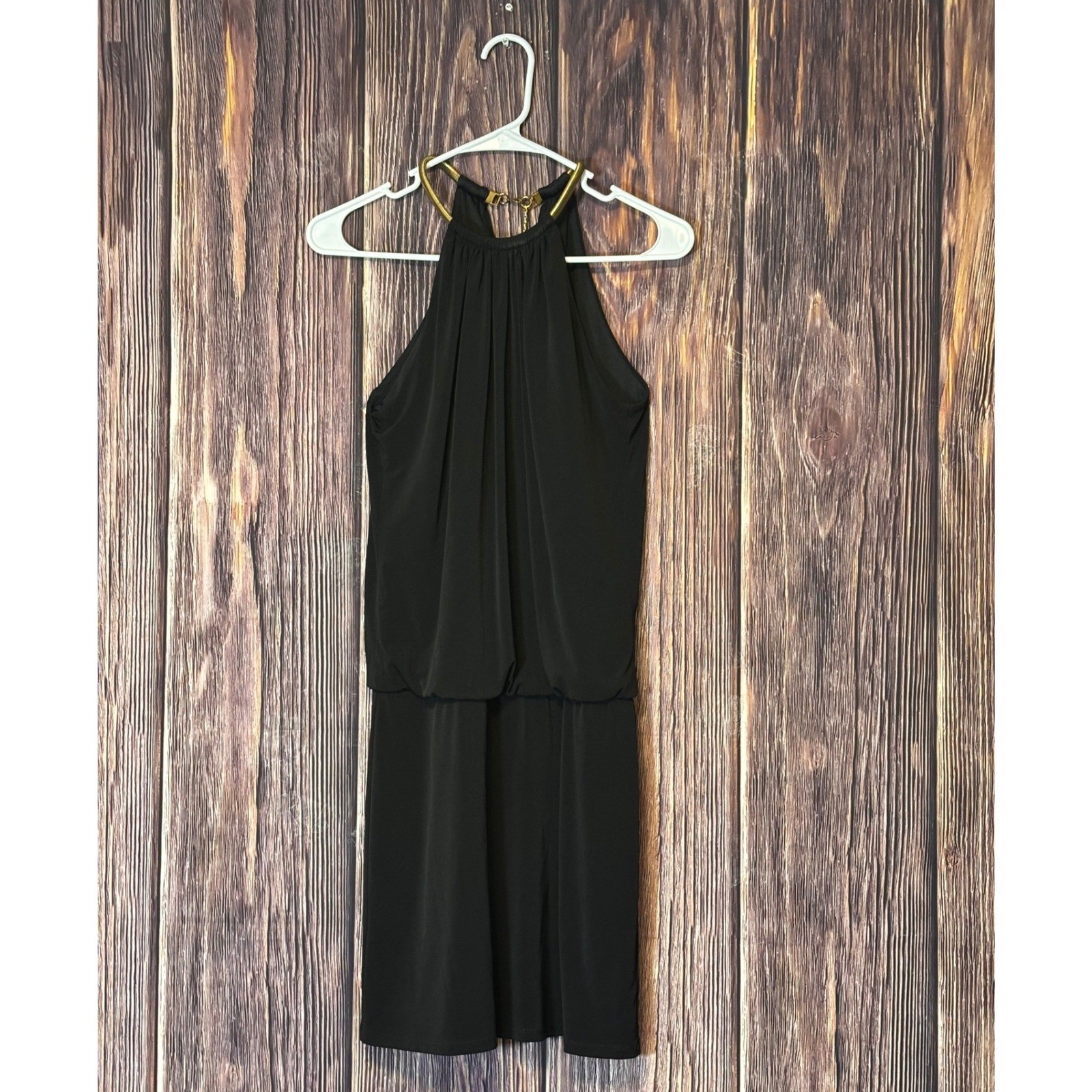 Jessica Simpson Mini Dress Womens Size 4 Black Halter Ruched Chain Detail