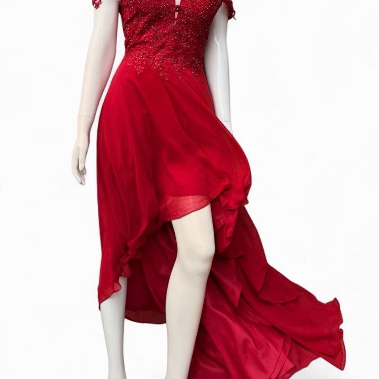 Red Off The Shoulder Prom Formal Dress Lace Beaded Evening Gown Size S