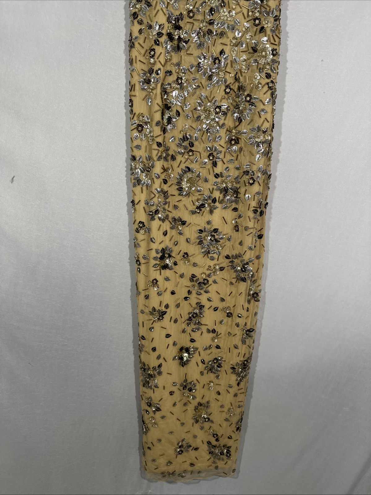 NEW $598 Mac Duggal [ 2 ] 5477 Floral Embellished Scoop Neck Gown Gold #Q1178