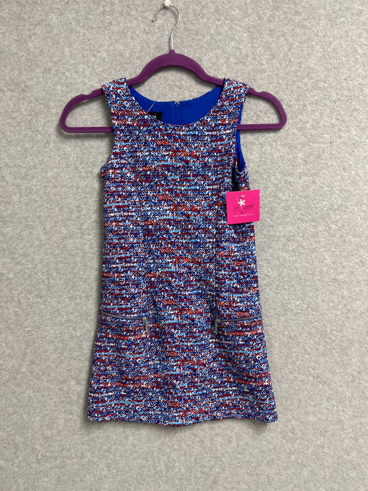In Girl Mini Sheath Dress Womens 8 Multicolor Tweed Lined Round Neck Back Zip