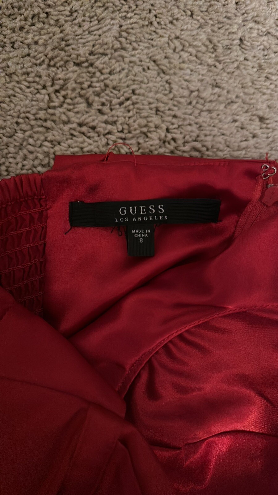 Guess Los Angeles Red Satin Ruched Bodycon Mini Dress Puff Sleeve Keyhole Back 8