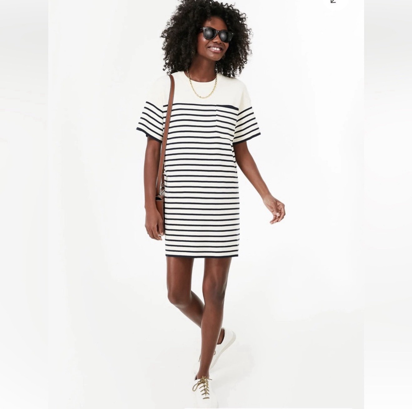 Tuckernuck XXS White/Navy Striped Knit Frenchie T-Shirt Dress Crew Neck Cotton