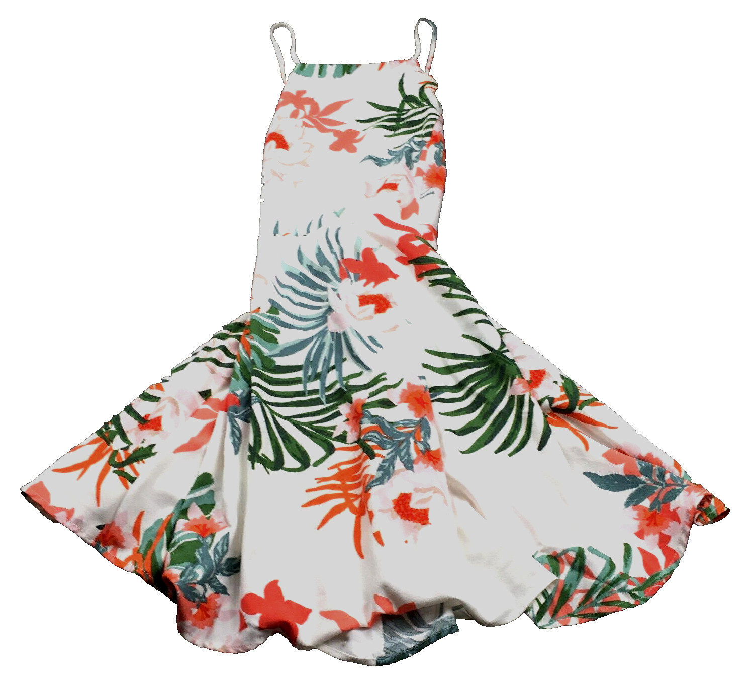 HYFVE Womens Sleeveless Dress Sz L White Floral Print Stretch Spaghetti Strap