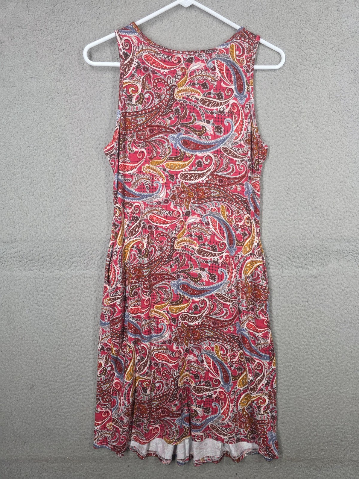Red Paisley Sun dress Medium Stretch Knit Beach Casual Jouica Sleeveless Pleated