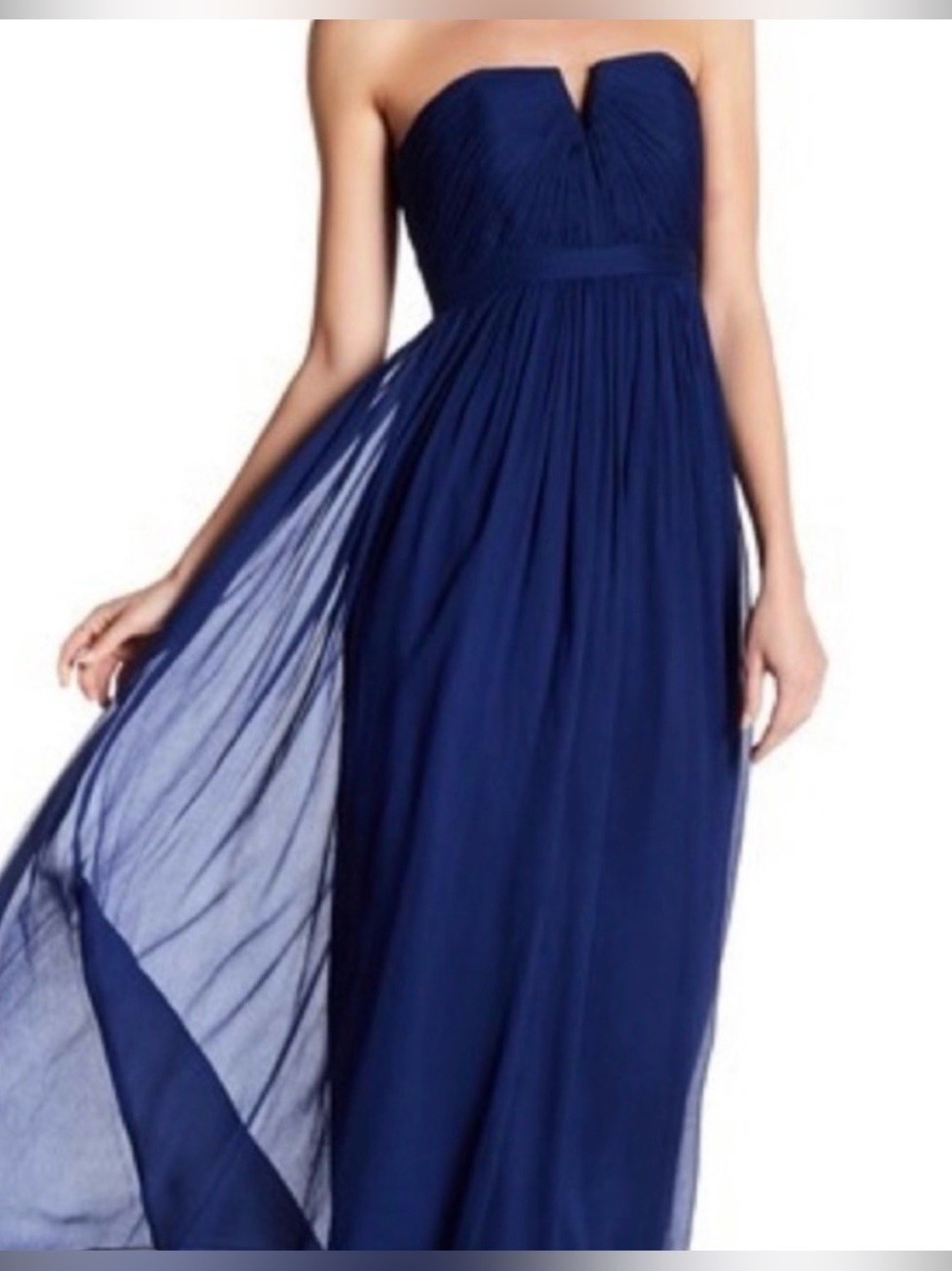 J. Crew Nadia Navy Blue Silk Chiffon Strapless Pleated Maxi Gown Dress Size 8