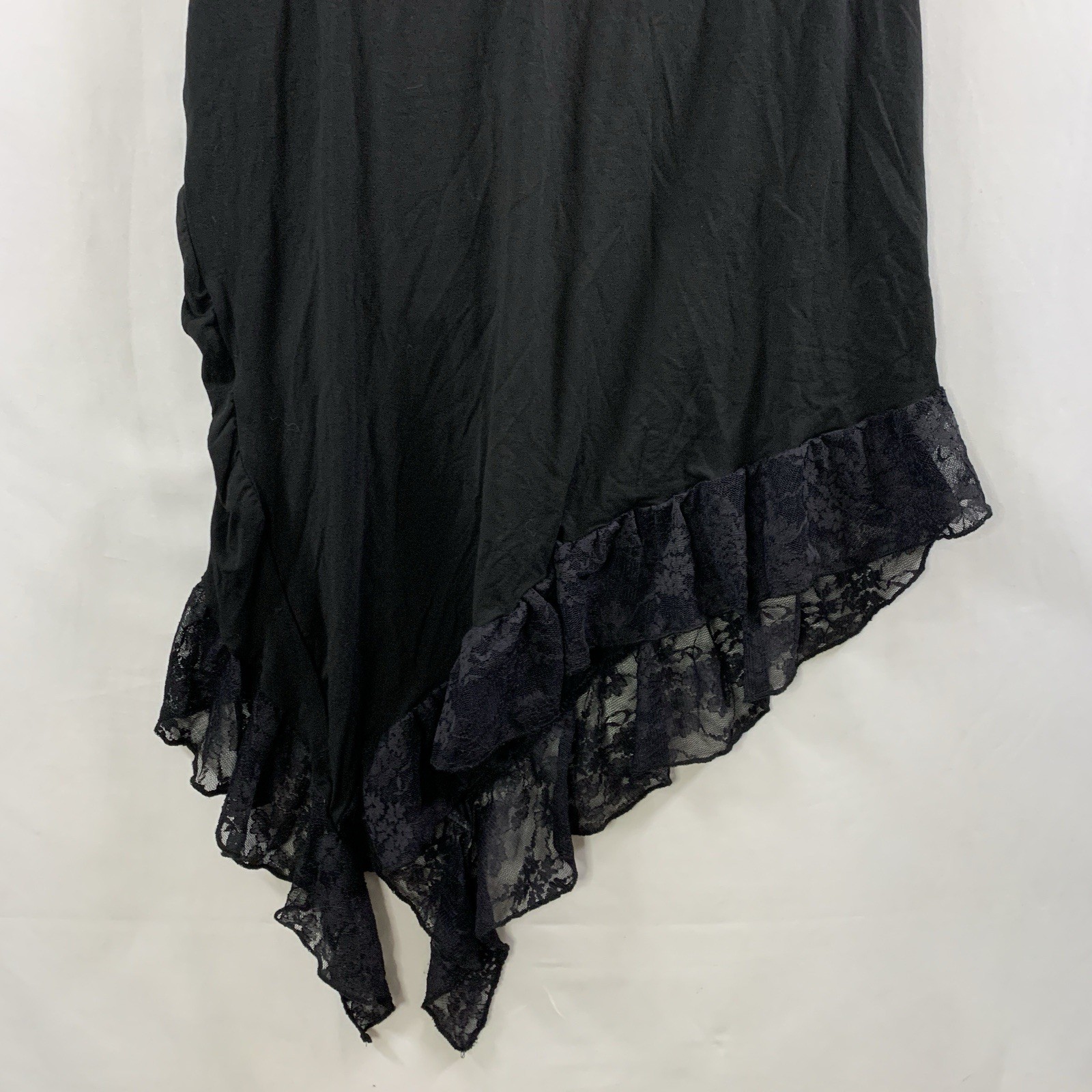 Whimsigoth Asymmetrical Lace Ruffle Drawstring Side Midi Dress Sz S Fairy Grunge