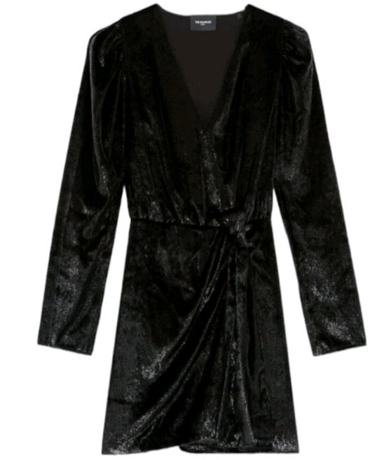 The Kooples Paris Black Velvet Wrap Dress Womens Size 1 S Midi Summer Chic