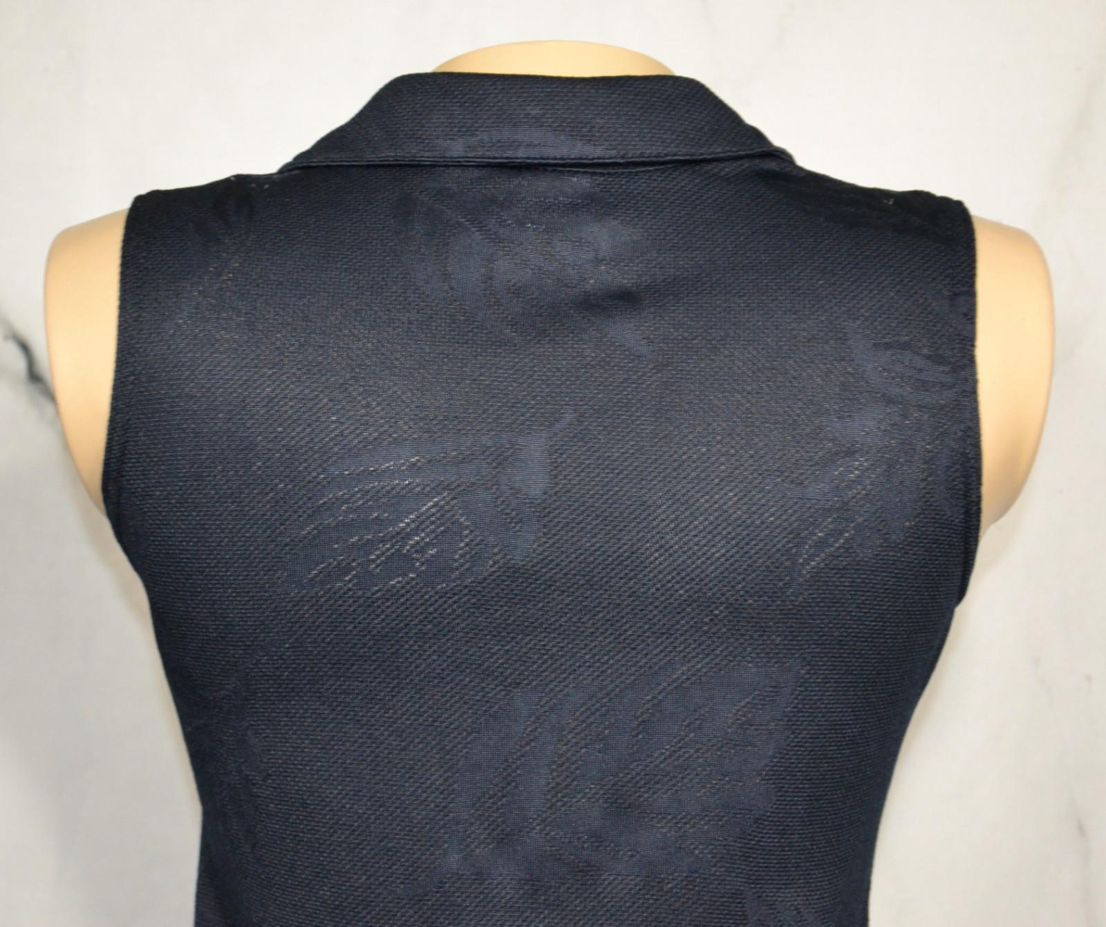 SONOMA Navy Blue Leaf Print Sleeveless Collared Dress Small Unlined Lightweight