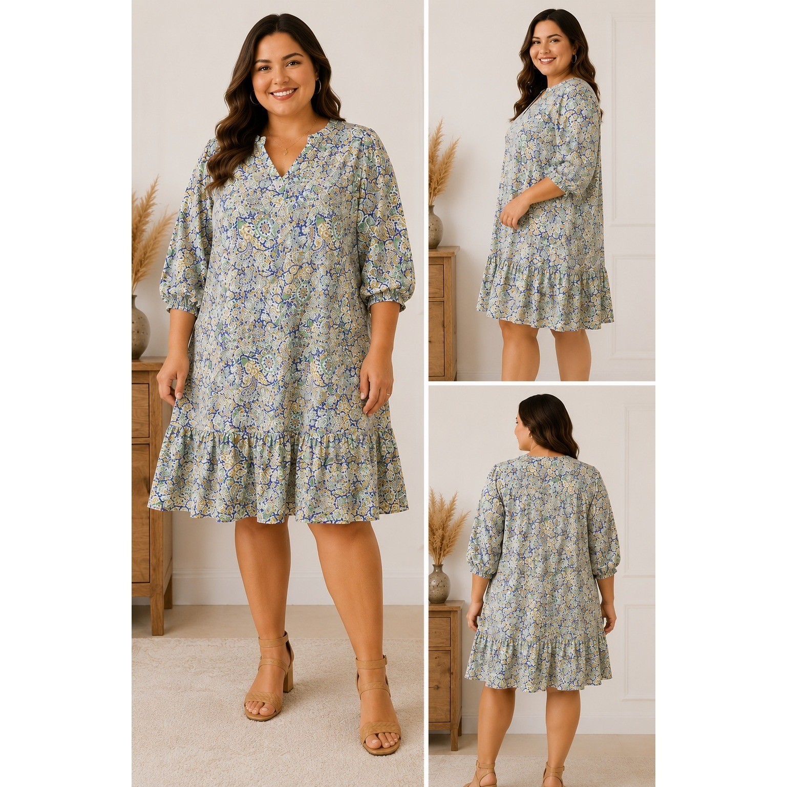 Black Tape Womens 2X Aqua Mint Paisley Ruffle Hem Shift Dress 1972260 MP